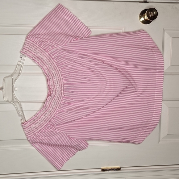 Vineyard Vines Pink White Striped Off The Shoulder Top Size M - Picture 4 of 9